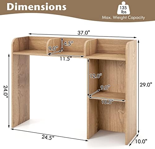 Tangkula Desktop Bookshelf, Countertop Storage Hutch with 5 Shelves for Computer Desk, 3-Tier Display Rack, Multipurpose Wood Storage Organizer for Dorm Office Home