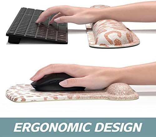 ITNRSIIET Mouse Pad Wrist Support Keyboard Wrist Rest Pad Ergonomic Mousepad Non-Slip Memory Foam Keyboard Pad Easy Typing Pain Relief Perfect for PC Laptop Gaming Office, Rose Gold Leopard Print
