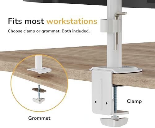 Mount-It Dual Monitor Mount Arm for Desk, Full Motion White Steel 17-32 in