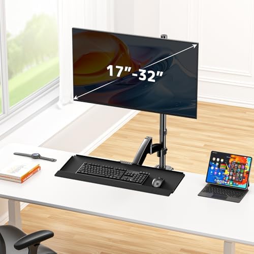 PUTORSEN Sit Stand Monitor Desk Mount with Keyboard Tray for 17-32” Screens