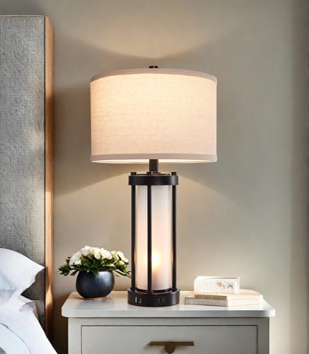 RORIA Modern Table Lamps for Living Room with 2 USB Charging Ports