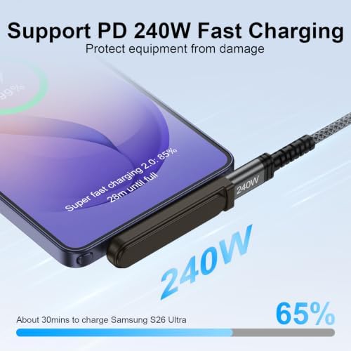 240W USB C to USB C Cable 9FT with Invisible Foldable Stand Charger - Grey