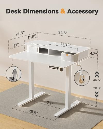 JOY worker 35" Small Electric Standing Desk with Monitor Stand & Storage