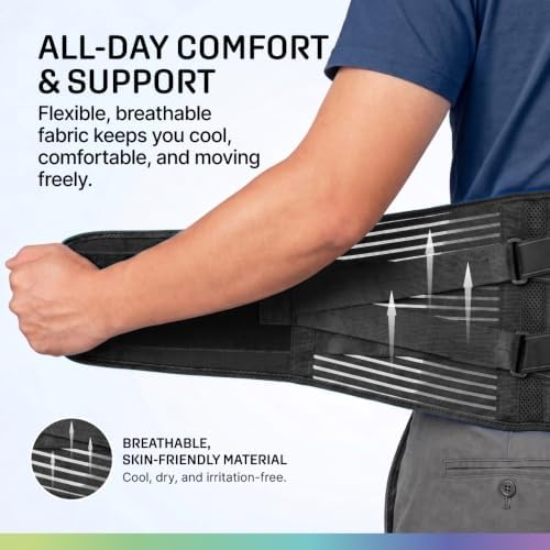 Modvel Back Brace for Lower Back Pain Women and Men – Lumbar Support Belt for Sciatica, Herniated Disc, Muscle Strain – Adjustable Breathable Work Brace with 6 Stays – Support for Posture