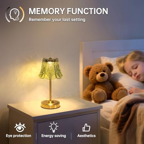Shenmoyl Cordless Touch Table Lamp with 5200mAh Battery - 3 Adjustable Color Temperatures & Dimmable, Rechargeable Desk Lamp for Bedroom, Living Room, Office, Entryway, Bookshelves (Green Rose)