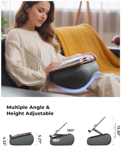 Viozon Lap Book Pillow Stand with Storage, Adjustable Beanbag Reading Pillow with Dark Wood Panel, Multi-Angle Book Holder for Hands-Free Reading in Bed or Sofa,Book Lover Essential, Soft Cushion