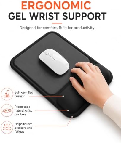 eulps Ergonomic Mouse Pad with Wrist Rest, Gel Mousepad with Soft Wrist Support, Non-Slip PU Base, Smooth Surface Mouse Pad for Wrist Pain Relief, Computer Laptop Office Home & Gaming (Classic Black)