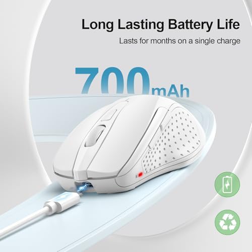 TECKNET Wireless Mouse, BT 5.0/2.4G, Rechargeable 6-DPI Silent, White