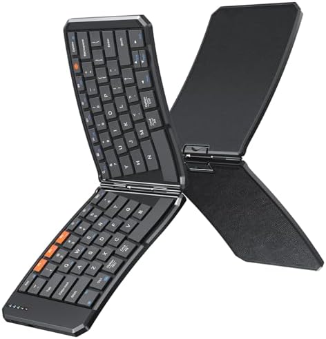 Doci Foldable Bluetooth Keyboard, Split Ergonomic Portable Keyboard for Business Travel, Ultra-Thin Folding Rechargeable Wireless Keyboards Compact for Android iOS Windows Mac Tablet PC Smartphone