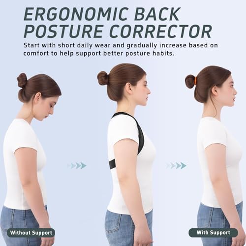 Posture Corrector for Women and Men Upper Back Brace Straightener Scoliosis Instant Shoulder Straps Support Thoracic Hunchback Correction Kyphosis Upright Straight Adjustable (Black XXL/XXXL)