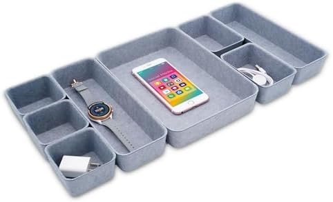 Welaxy Minimalist 8pc Felt Desk Drawer Organizer Glacier Gray Bins