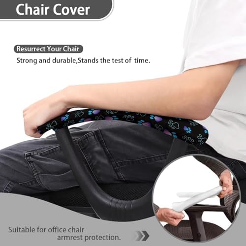 Paw Print Office Chair Protector - Stretchy Soft Armrest Covers, Decorative for Desk & Computer Chair, Black and Blue
