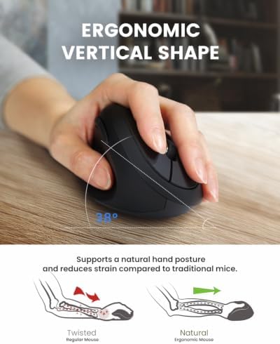 Perixx Perimice-719LRX, Left Handed Wireless Vertical Mouse - Duo Wired and Wireless Charging Feature - Charging Pad Included - Designed for Smaller Hands