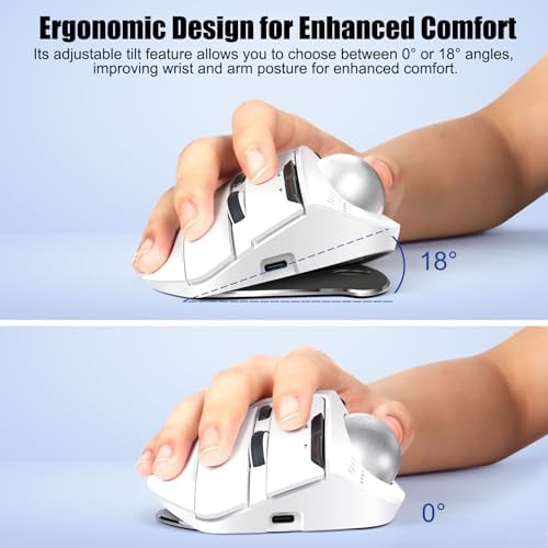 TRELC Wireless Trackball Mouse, Ergonomic Rollerball Mouse with 4800 DPI/7 Programmable Buttons, Thumb Control Mice, Rechargeable Optical Mouse for 3 Devices, for Windows, PC, Laptop, Tablet (White)