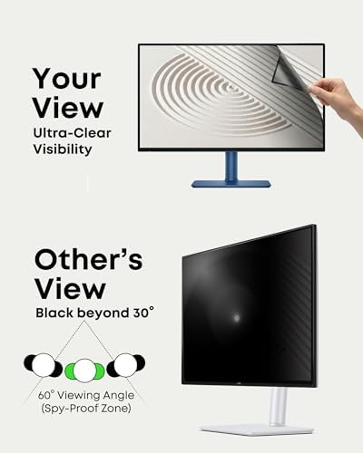 [23 inch] Computer Privacy Screen Filter (2 Pack) – Pre-Installed Nano-Suction Bezel (No Messy Tapes) – Anti-Blue Light & Anti-Glare Film – Seamless "Native" Fit for Ultra-Wide & Curved Monitors – Secure 4-Sided Grip for Tilted Screens – Washable & Reu...