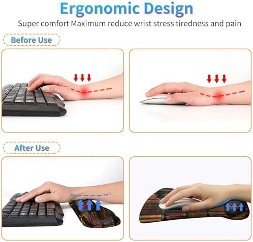 Ergonomic Memory Foam Keyboard Wrist Rest Pad Set, Library Books