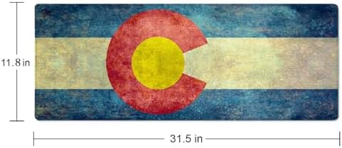 Large Gaming Mouse Pad with Stitched Edges, Vintage Colorado State Flag Desk Mat, Extended Keyboard Pad, Non-Slip Rubber Base Desk Pad for Keyboard and Mouse, 31.5X11.8 inch