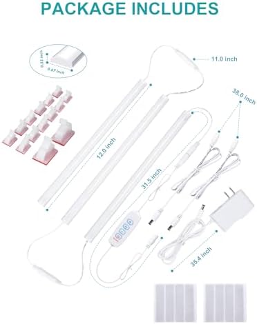 JUSJUBR Under Cabinet Lighting Plug in, 3 Pcs 12 Inch 3 Color Temperature Under Counter Lights for Kitchen, Dimmable Led Under Cabinet Lights with Memory Function for Closet, Desk