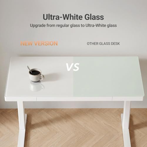 Claiks Glass Standing Desk with Drawers & USB Ports 48 Inch