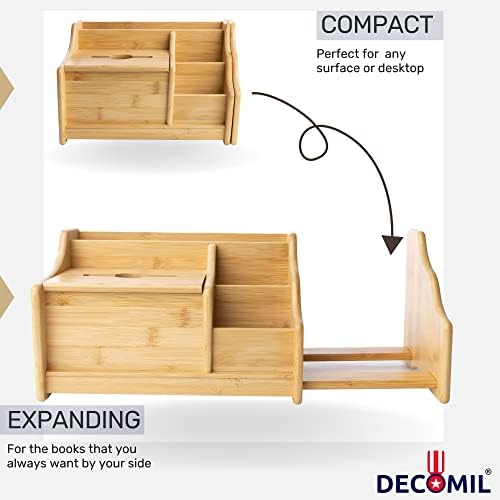 DECOMIL Bamboo Desk Organizer, Wood Desktop Shelf, Perfect Office Decor for Office Supplies Storage, Multifunction Desktop Organizer Shelf