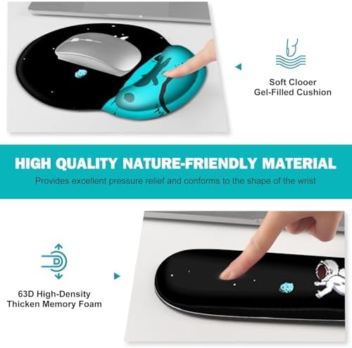 Gaming Mouse Pad, Large Desk Mat, Cute Desk Pad Protector, 4in1 XXL Mousepad + Keyboard Wrist Rest+Mouse Wrist Rest+Coaster Set with Ergonomic Desk Pad for Home Office PC Computer, Cool Space Alien