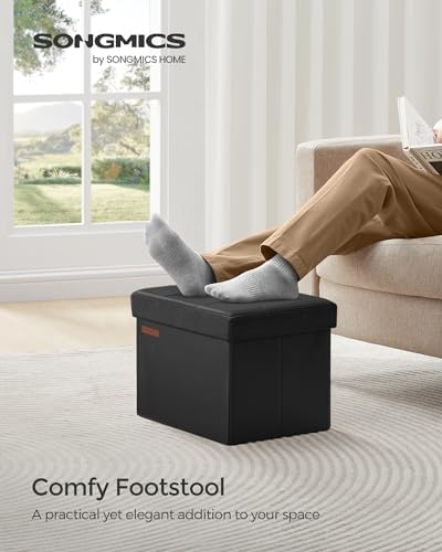 SONGMICS Small Folding Storage Ottoman, 12.2 x 16.1 x 12.2 Inches