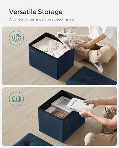 SONGMICS Small Folding Storage Ottoman, 12.2 x 16.1 x 12.2 Inches