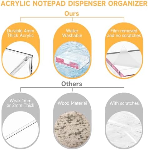 Acrylic Notepad Dispenser Organizer - 4 x 6 in Clear and Glitter Pink Sticky Note Holder W/O Pads Memo Holder for Dorm Room School Classroom Office Desk Organizer Aesthetic Supplies