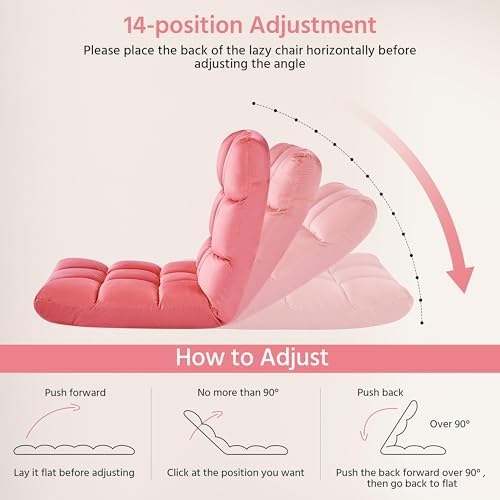 Yaheetech 14-Position Folding Floor Chairs with Back Support Pink 2pcs