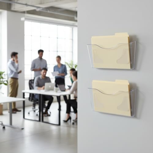 Azar Displays 250080-CLR-2PK Single Pocket Wall Mount File Holder, Clear Acrylic Vertical File Organizer for Office, Home, and School, Clear (2-Pack)
