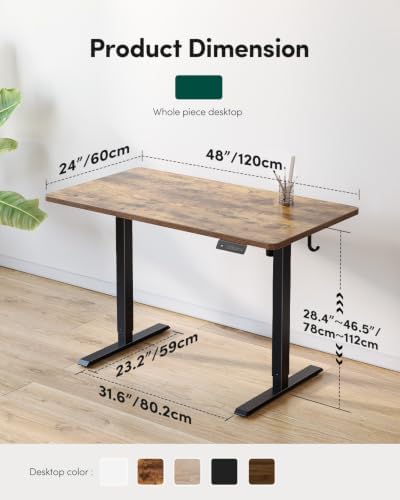 CubiCubi 48 x 24 One-Piece Electric Adjustable Standing Desk, Vintage Brown