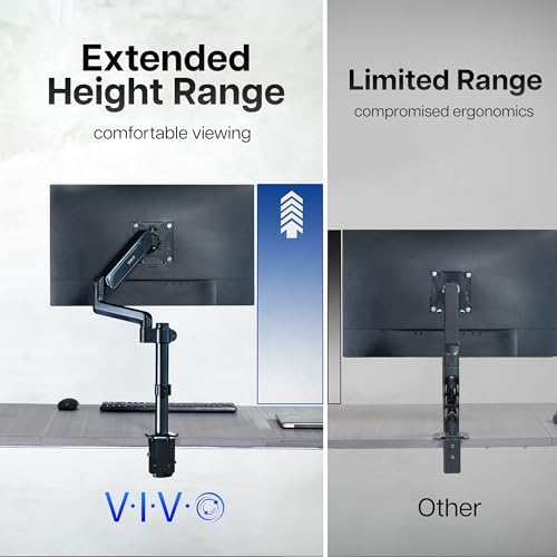 VIVO Single Monitor Arm Mount for 17 to 32 inch Screens - Tension Height Adjustment, Full Articulating Tilt, Swivel, Heavy Duty VESA Stand with Desk C-clamp and Grommet Option STAND-V001K