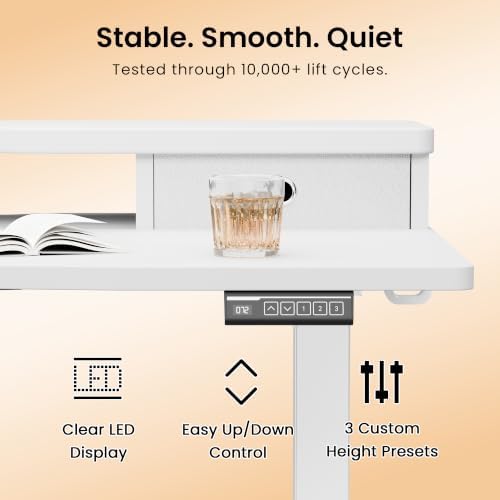 Realbear 48x24 Inch Electric Standing Desk with Drawers, White