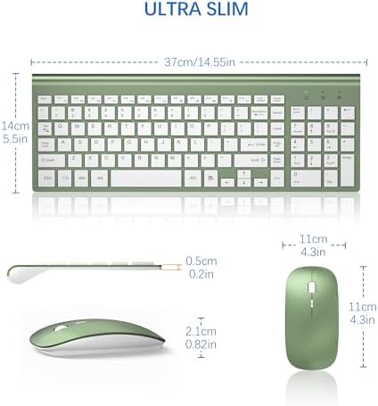 Wireless Keyboard and Mouse Ultra Slim Combo, TopMate - Green White