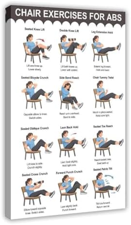 Chair Exercises for Abs Seated Core Workout Chart Adult Fitness Canvas Poster Bedroom Decor Room Decor Frame 24x36inch