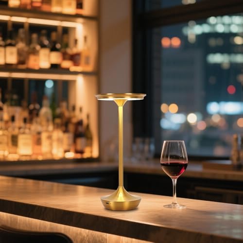LED Cordless Table Lamp Rechargeable,Portable 6000mAh Battery Outdoor Bedside Table Lamps,3 Color Stepless Dimming Touch Battery Powered Lamp, Table Light for Restaurant/Patio/Camping/Bedroom(Gold)