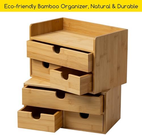 MEEDEN Bamboo Desk Organizer with Drawers: Desktop Storage Container