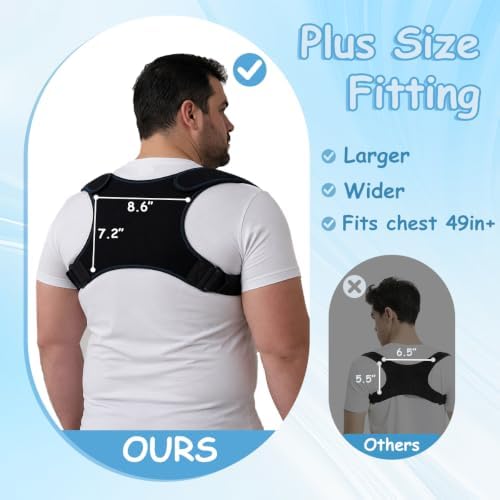 Extra Large Posture Corrector for Women & Men Plus Size, Black & Blue, 3XL