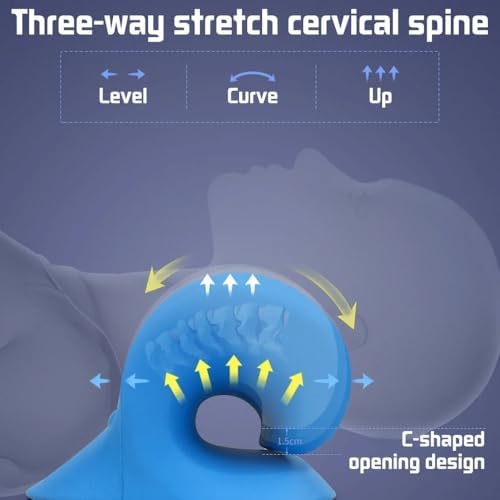 Ergonomic Cervical Neck Shoulder Stretcher Massage Pillow Traction Device Muscle Relaxation Relieve Pain Cervical Correction (Blue)