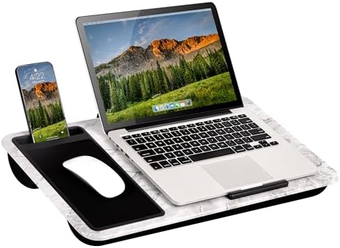 LAPGEAR Home Office Left-Hand Lap Desk – White Marble, Fits 15.6” Laptops