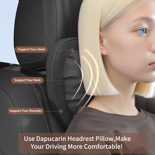 Car Neck Pillow [No More Pressure] Soft Comfortable Premium Leather Headrest with Adjustable Strap – Ergonomic Support for Driving, Office & Gaming, Black, 1 Pack