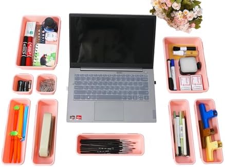 Kutesna 15 PCS Interlocking Desk Drawer Organizer Separator for Office,Bathroom,Kitchen,Makeup（Pink）