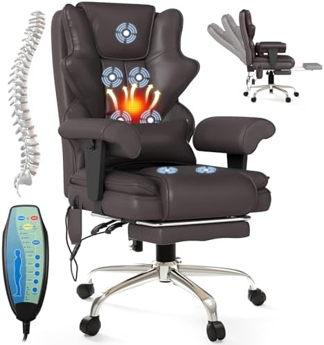 Executive 7-Point Massage Heated Office Chair with Footrest, Brown