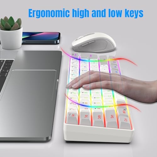 Snpurdiri 2.4G 60% Wireless Gaming Keyboard and Mouse Combo, Grey-White