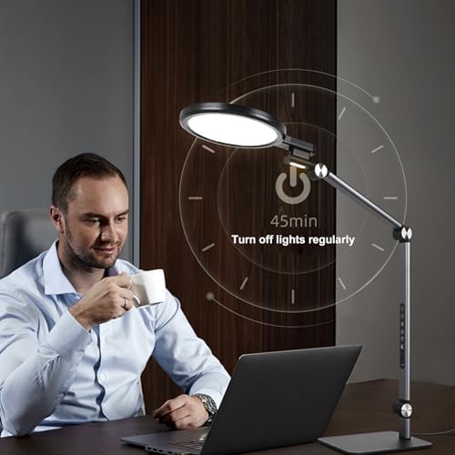 Full Spectrum Eye Care LED Desk Lamp, Foldable 4 Axis Rotation, 5 Colors 5 Brightness Levels, 45Min Timer Dual USB Charging Port for Study Office Reading (US Plug)