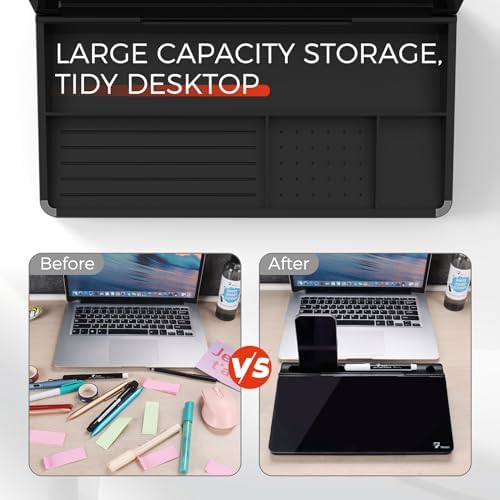 TOWON Compact Glass Desktop Whiteboard with Storage 12x7 in, Black