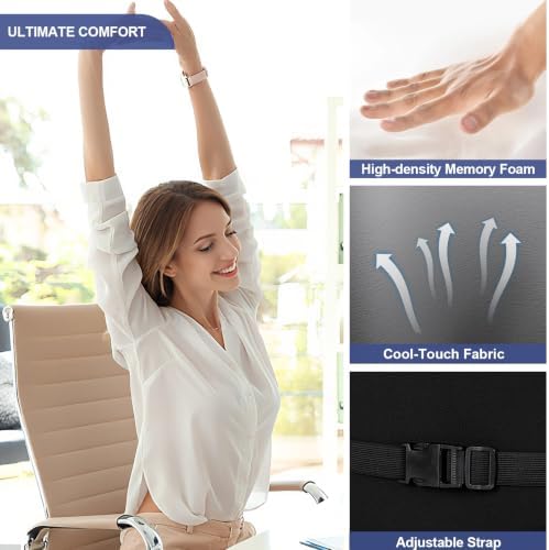 BYMECOST Cooling Lumbar Support Pillow for Car,Memory Foam Car Back Cushion