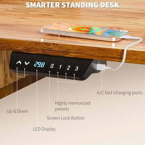 63 x 30 Inch Electric Standing Desk with 4 Drawers, Light Rustic