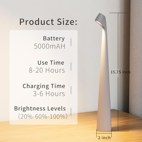 HAPYGI Cordless Rechargeable Reading Metal Table Lamp, 3-Level Brightness