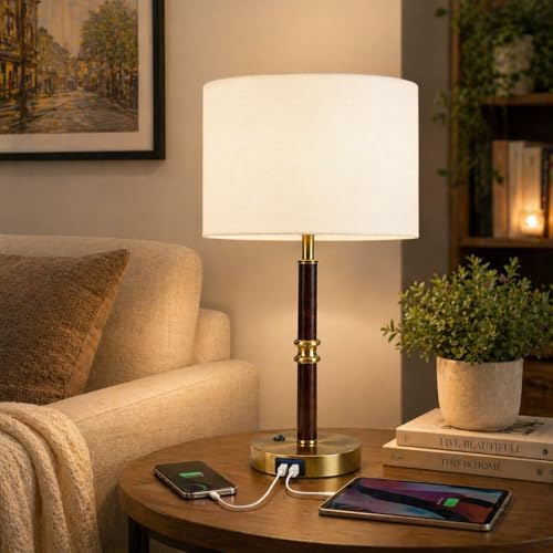 Table Lamp for Bedroom with USB & AC Outlet, Bulb Not Included